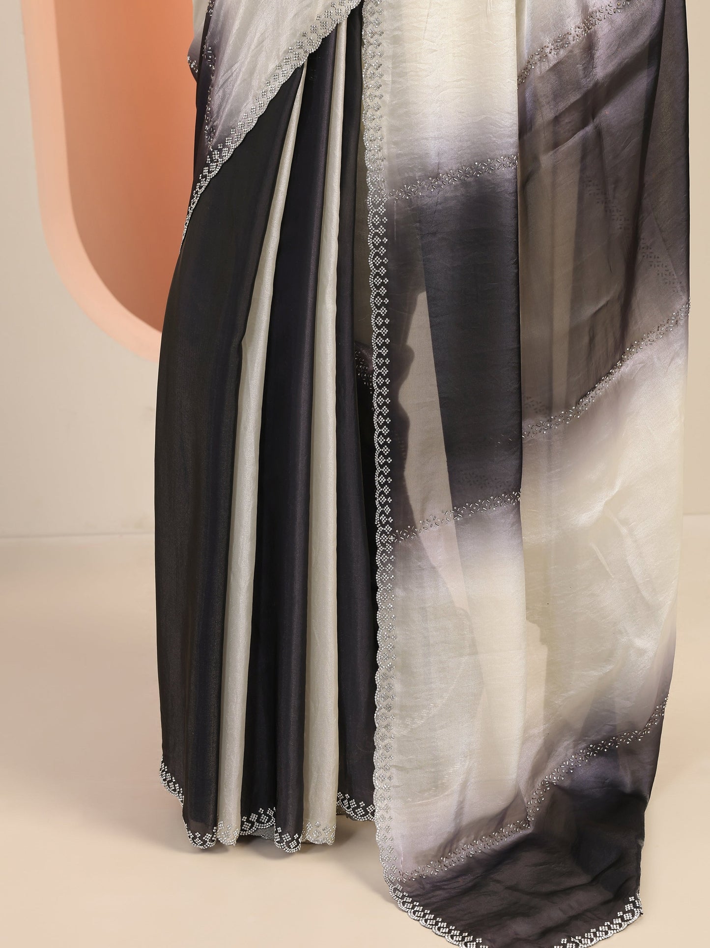 Grey Embellishments Satin Saree With Unstitched Blouse Piece