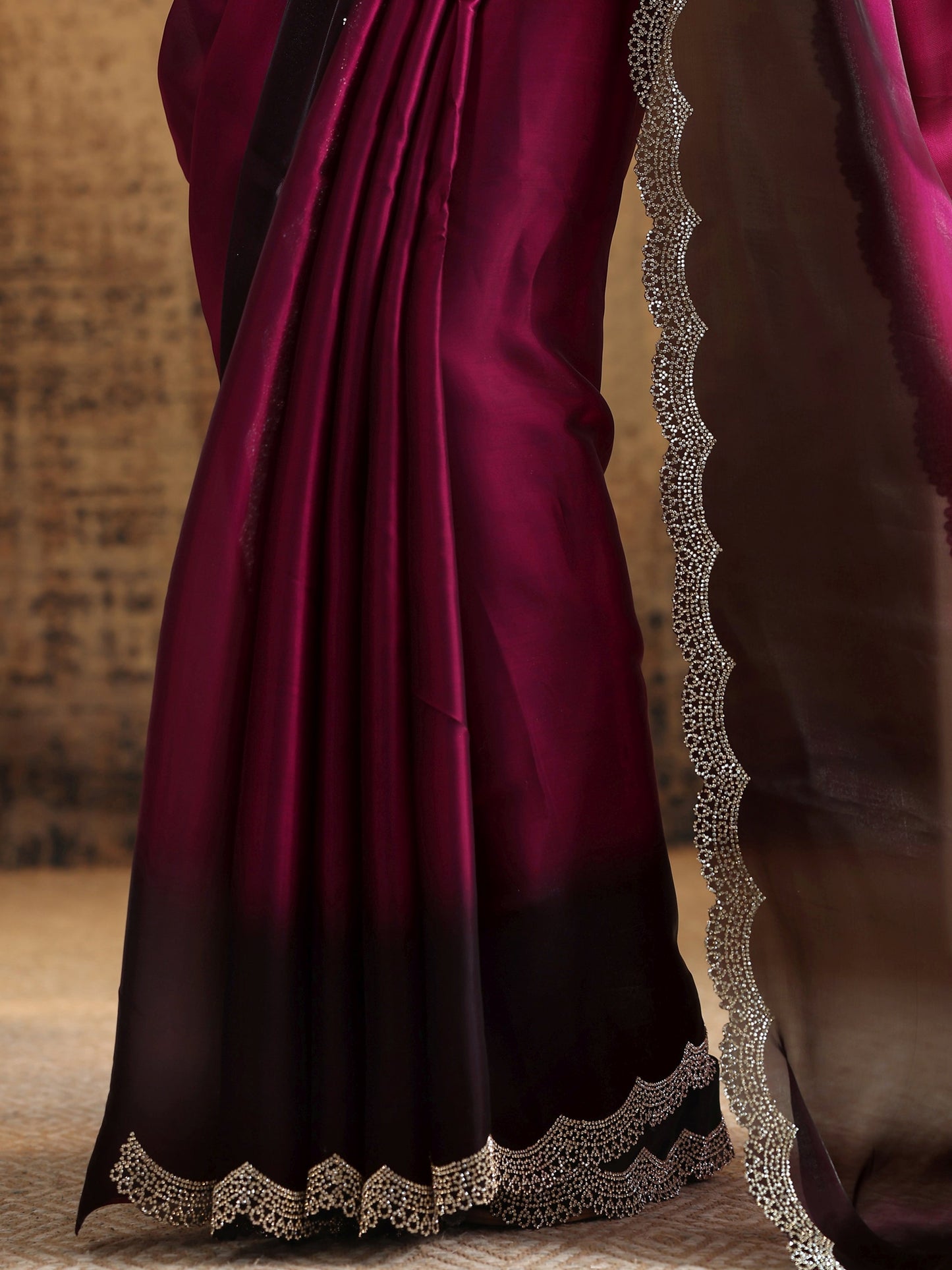 Red Solid Jimmy Choo Satin Saree With Unstitched Blouse Piece