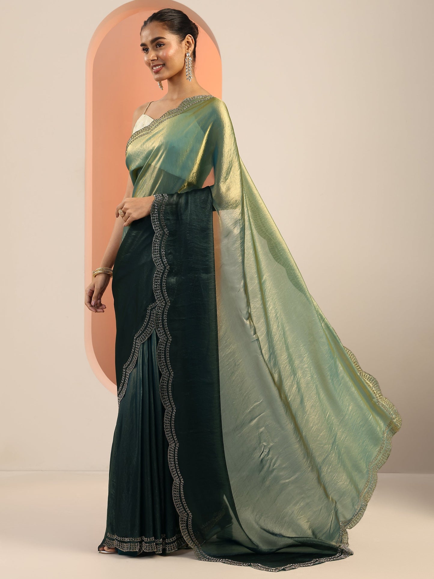 Blue Solid Jimmy Choo Satin Saree With Unstitched Blouse Piece