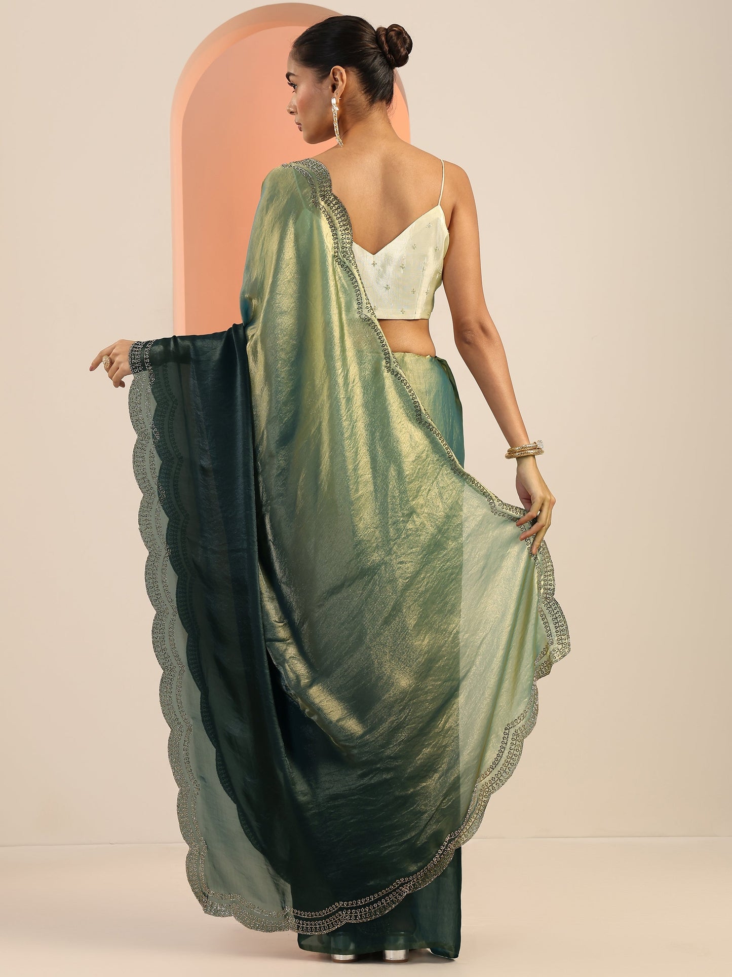 Blue Solid Jimmy Choo Satin Saree With Unstitched Blouse Piece