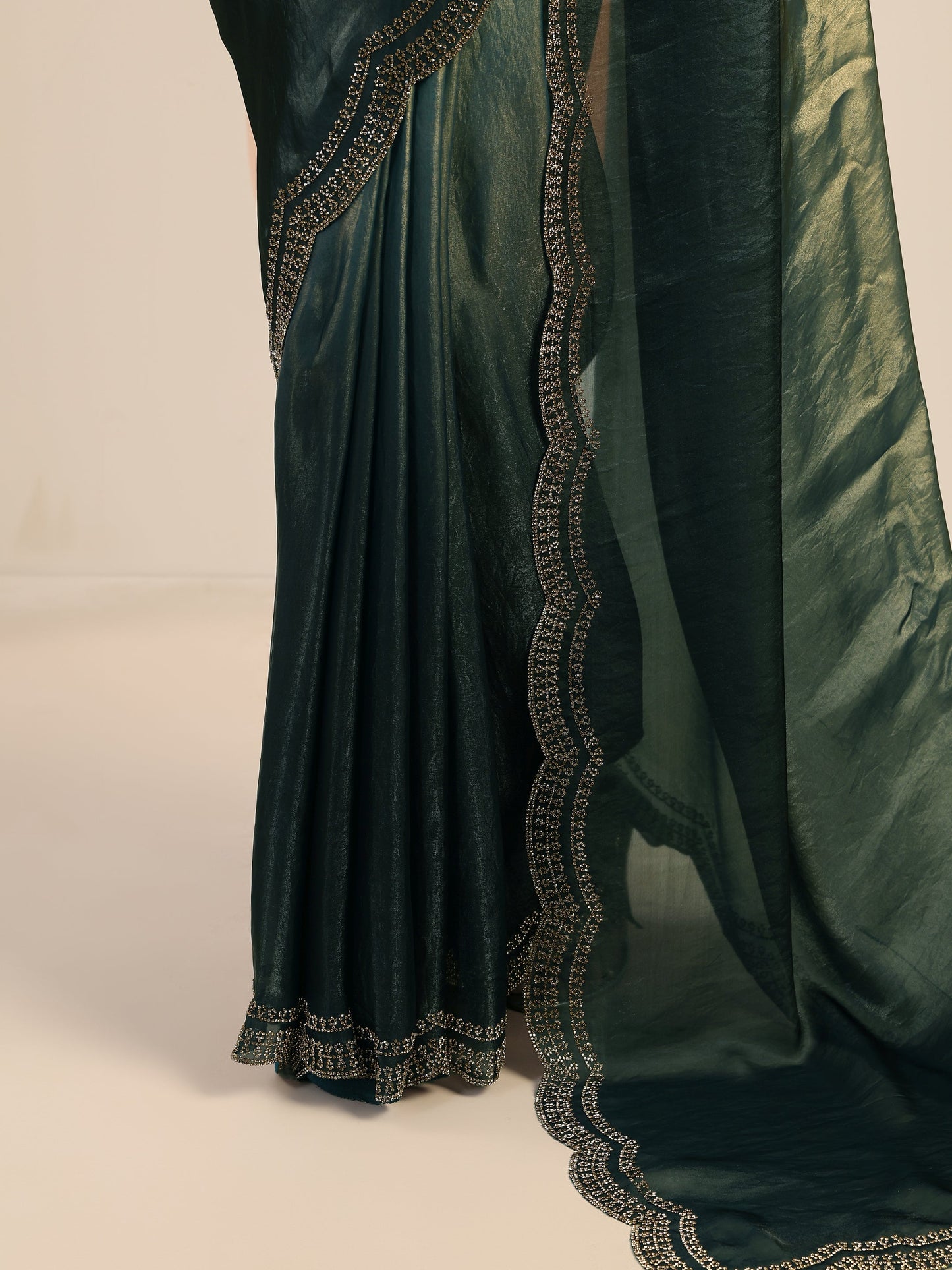 Blue Solid Jimmy Choo Satin Saree With Unstitched Blouse Piece