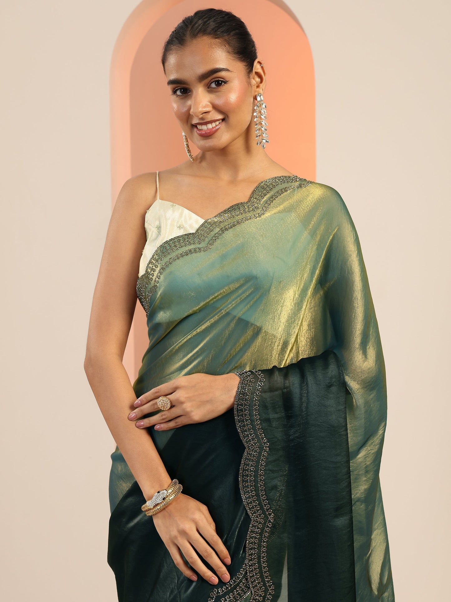 Blue Solid Jimmy Choo Satin Saree With Unstitched Blouse Piece