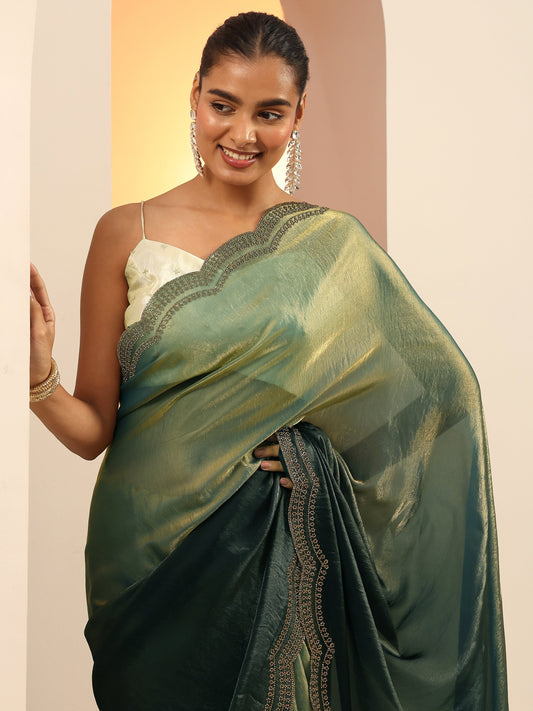 Blue Solid Jimmy Choo Satin Saree With Unstitched Blouse Piece