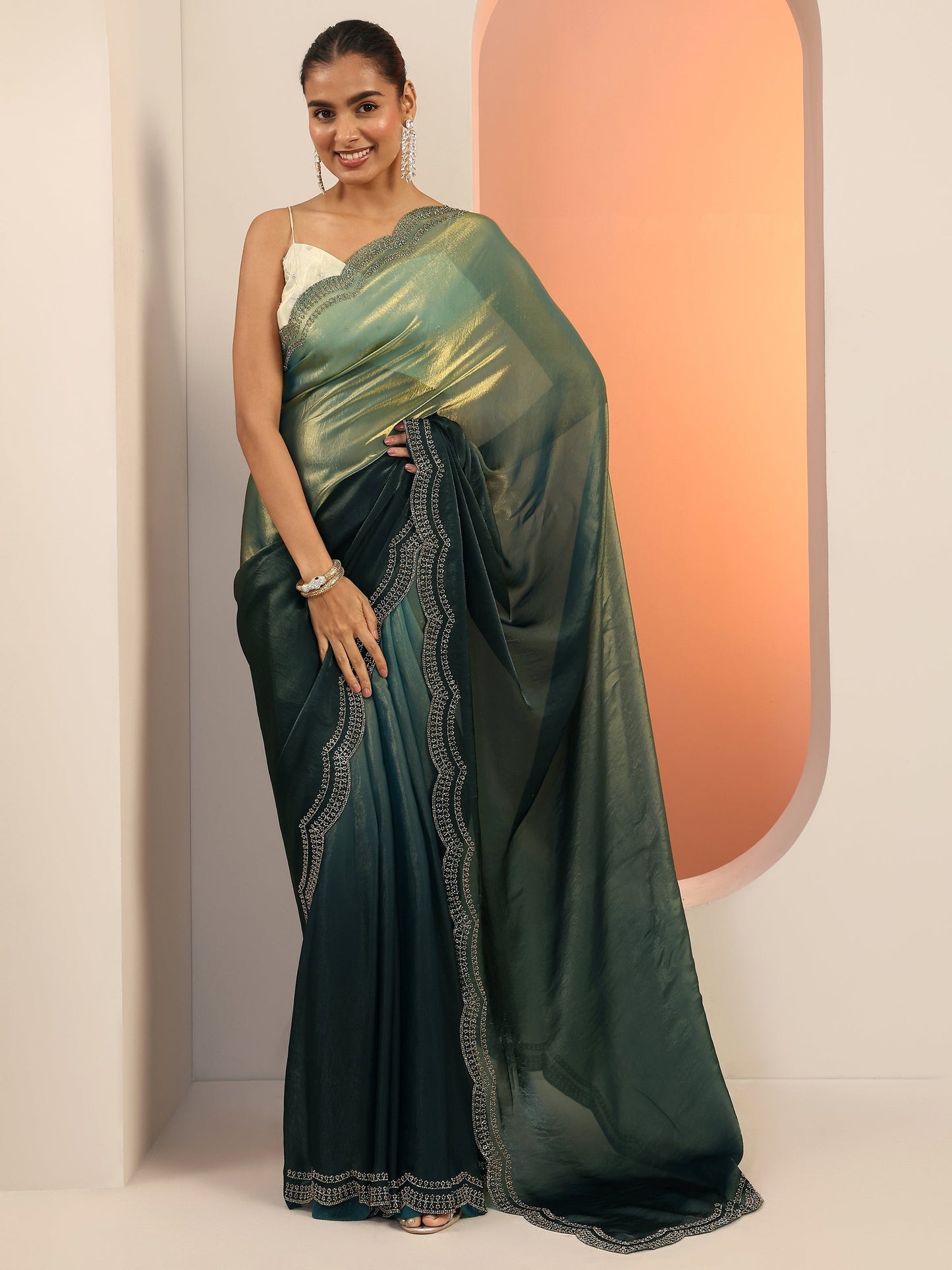 Blue Solid Jimmy Choo Satin Saree With Unstitched Blouse Piece