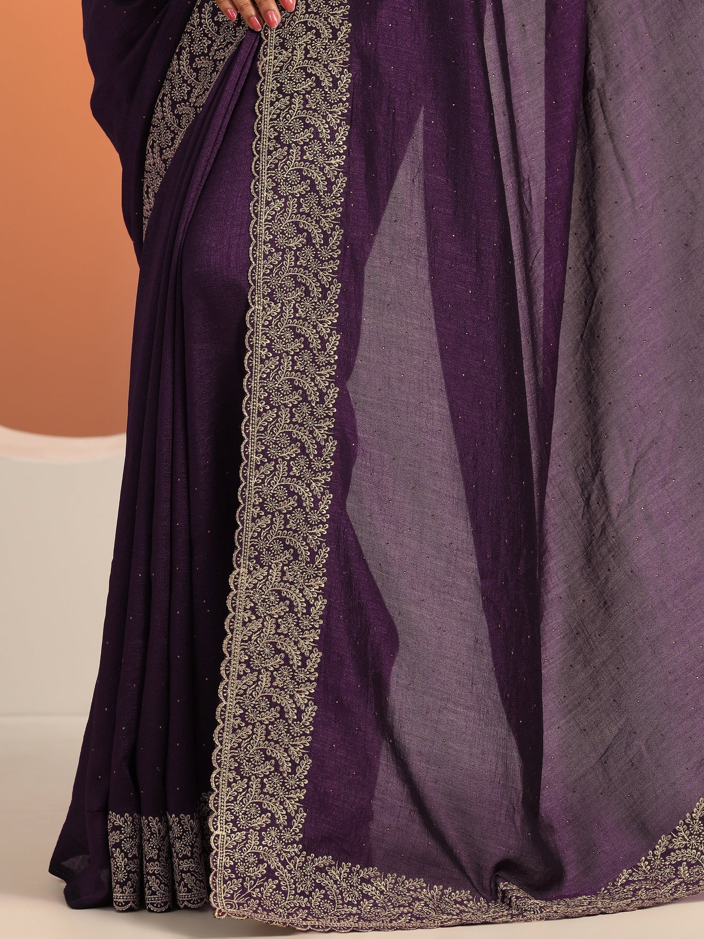 Burgundy Embellished Silk blend Saree With Unstitched Blouse Piece