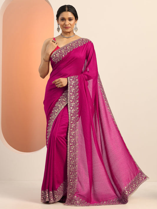 Red Embellished Silk blend Saree With Unstitched Blouse Piece