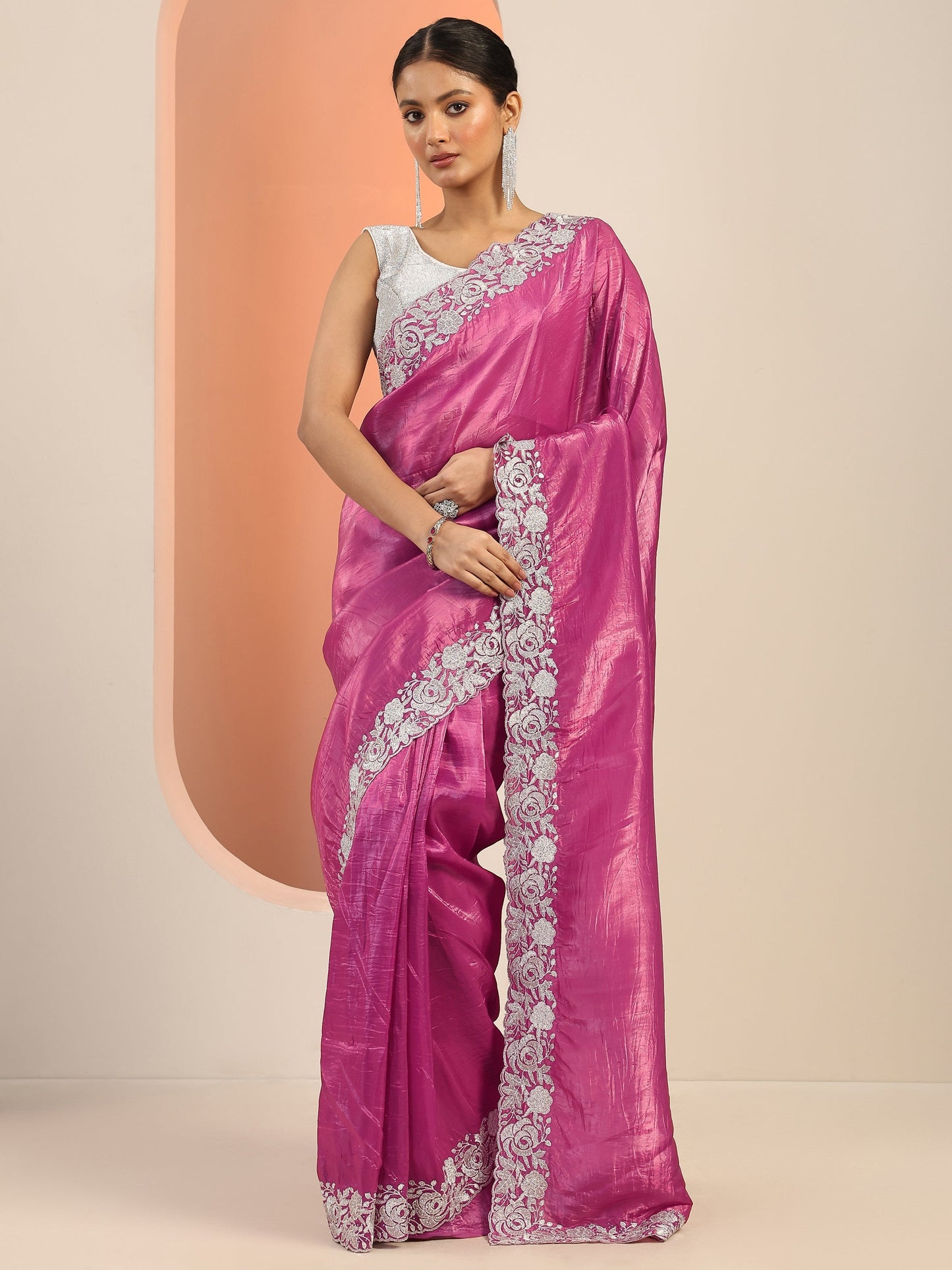 Pink Solid Jimmy Choo Organza Saree With Unstitched Blouse Piece
