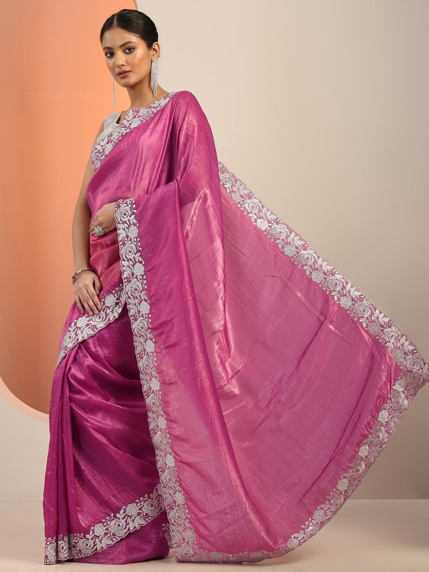 Pink Solid Jimmy Choo Organza Saree With Unstitched Blouse Piece