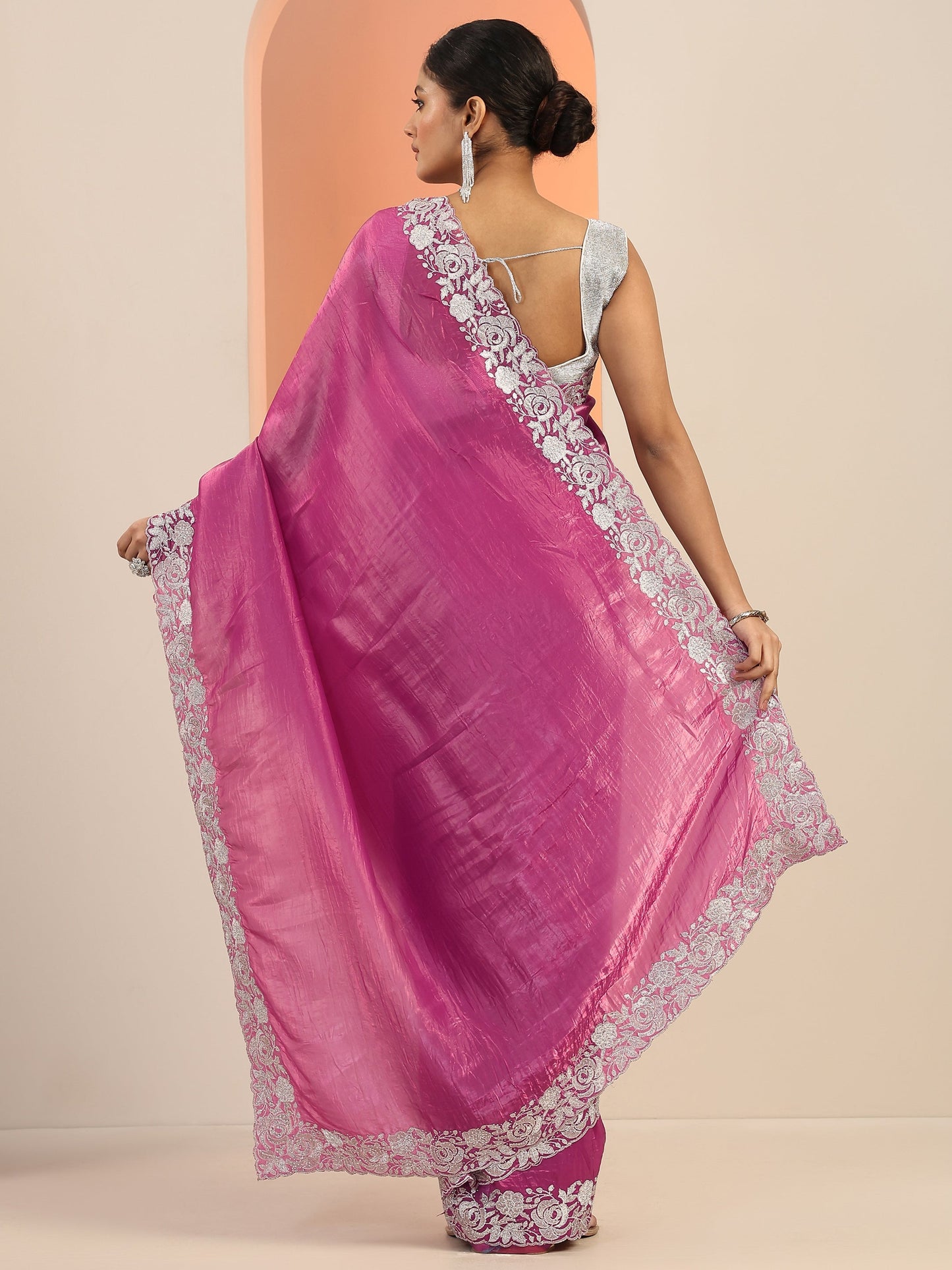 Pink Solid Jimmy Choo Organza Saree With Unstitched Blouse Piece