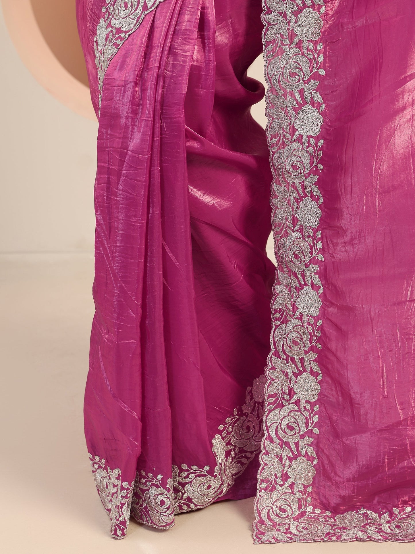 Pink Solid Jimmy Choo Organza Saree With Unstitched Blouse Piece