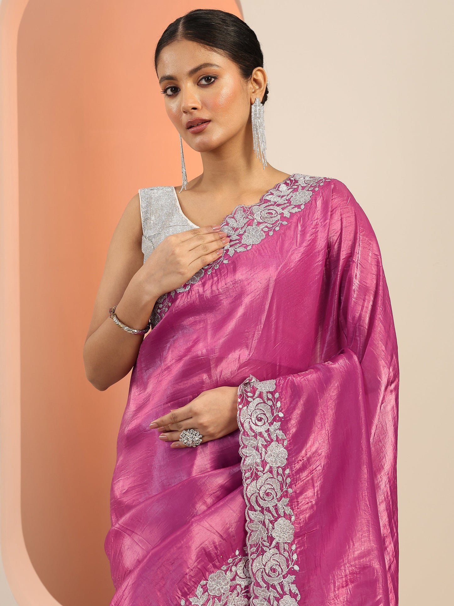 Pink Solid Jimmy Choo Organza Saree With Unstitched Blouse Piece