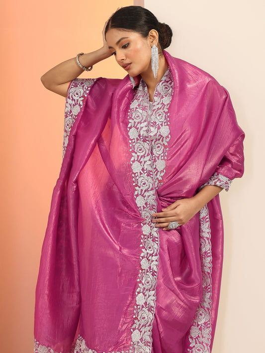 Pink Solid Jimmy Choo Organza Saree With Unstitched Blouse Piece
