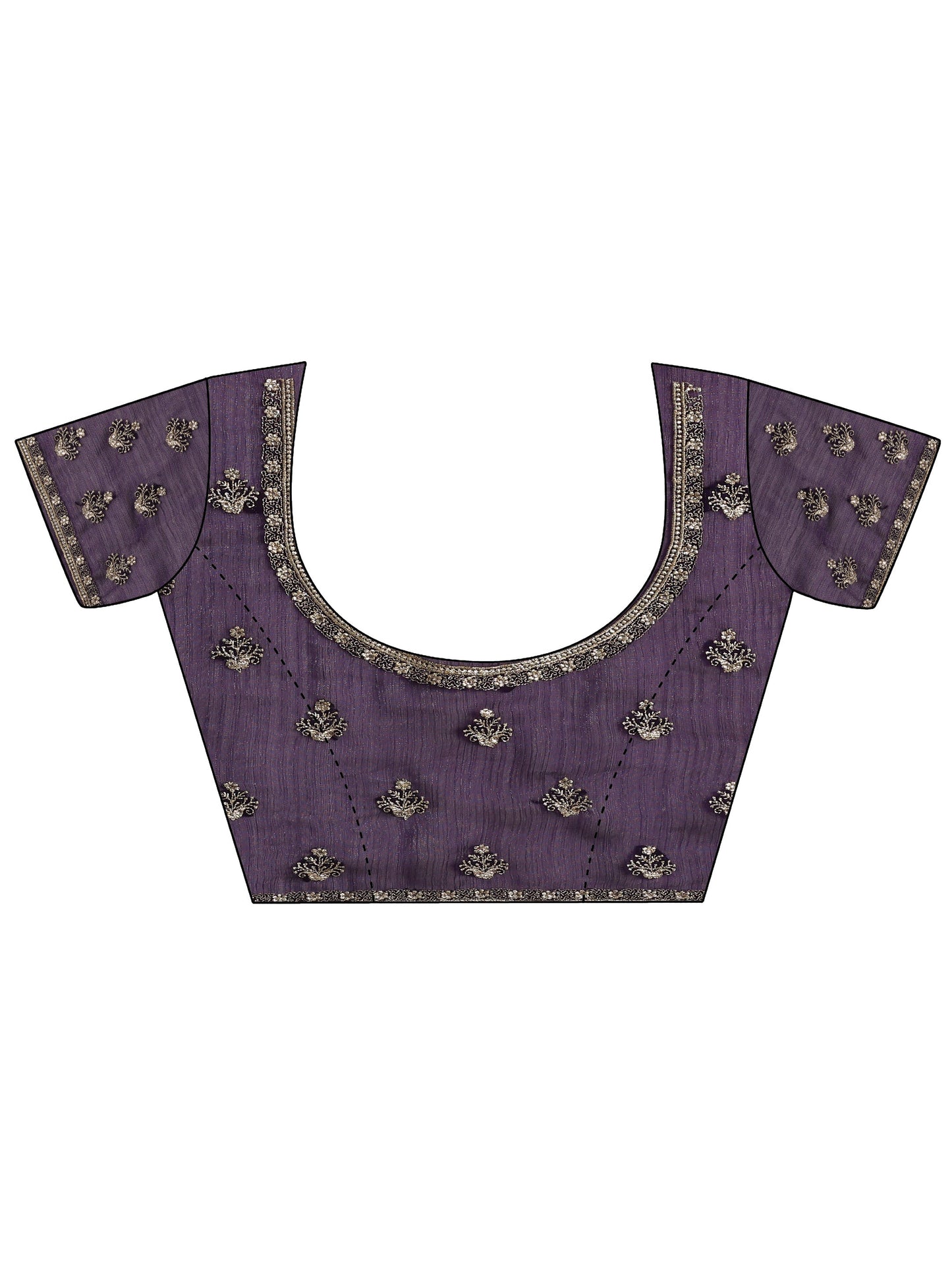 Purple Embroidered Chiffon Saree With Unstitched Blouse Piece