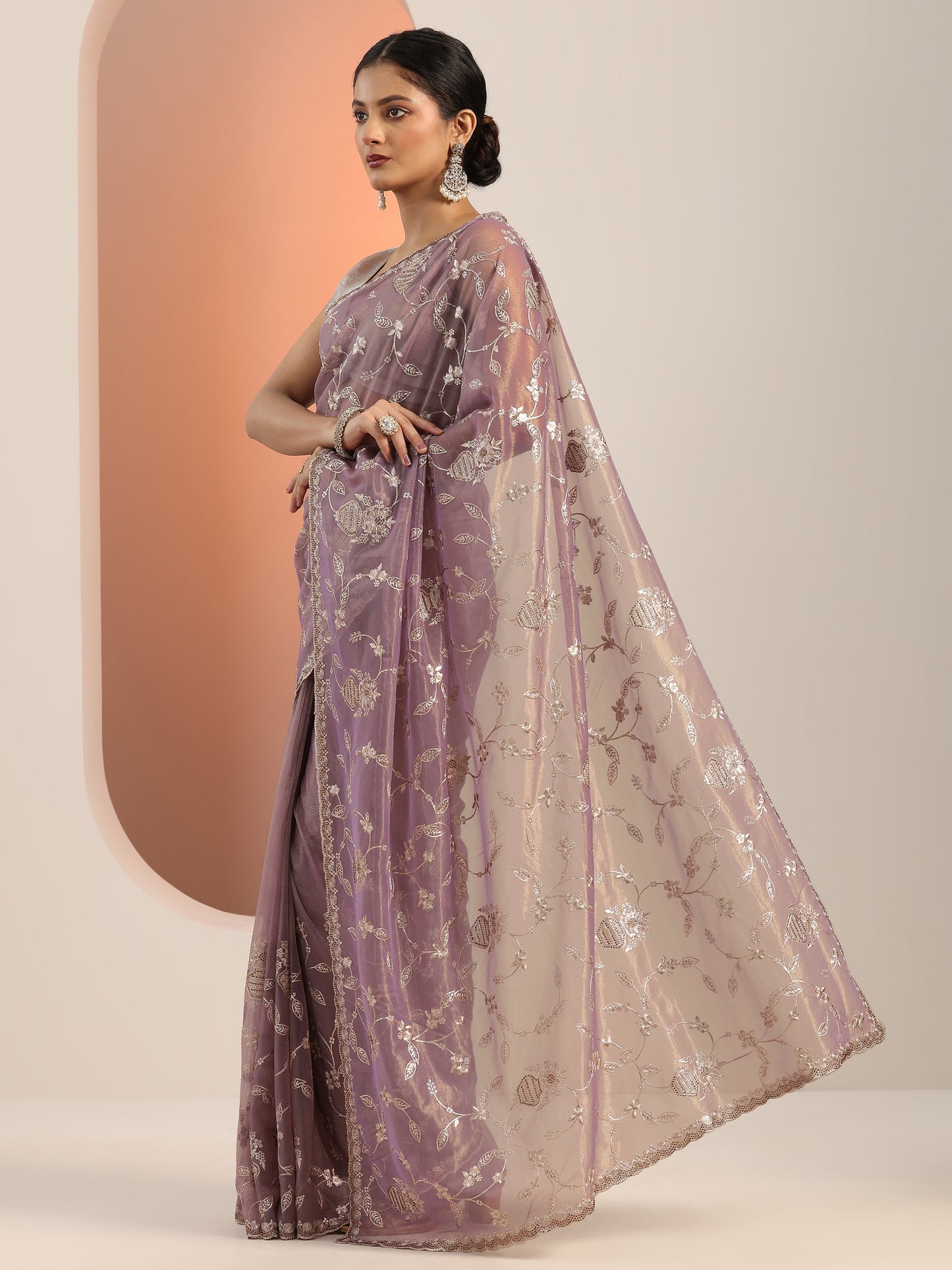 Mauve Embroidered Nylon Saree With Unstitched Blouse Piece
