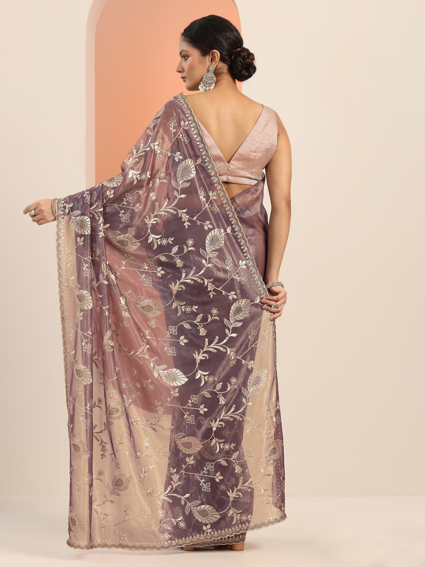 Mauve Embroidered Nylon Saree With Unstitched Blouse Piece