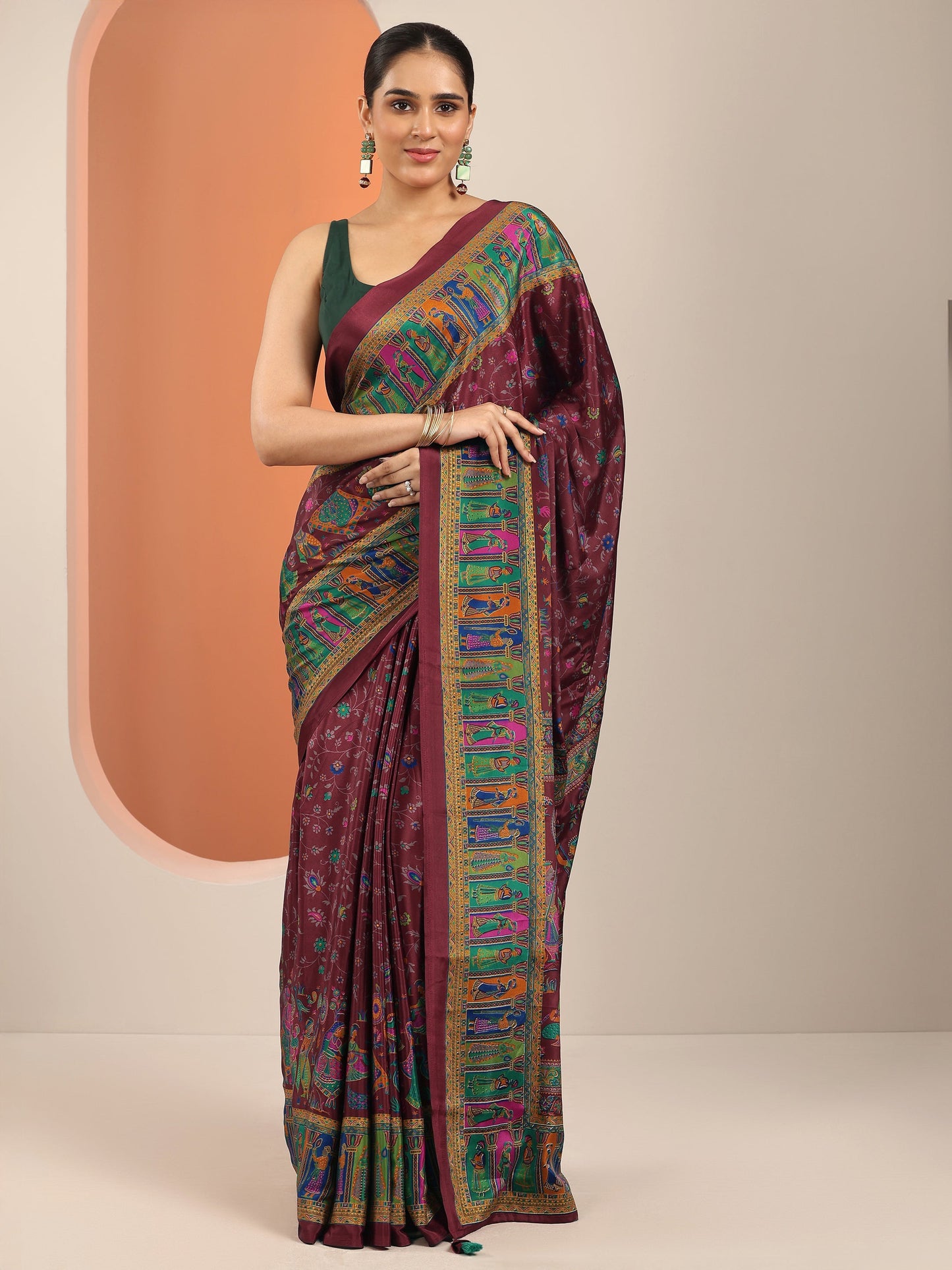 Magenta Printed Crepe Saree With Unstitched Blouse Piece