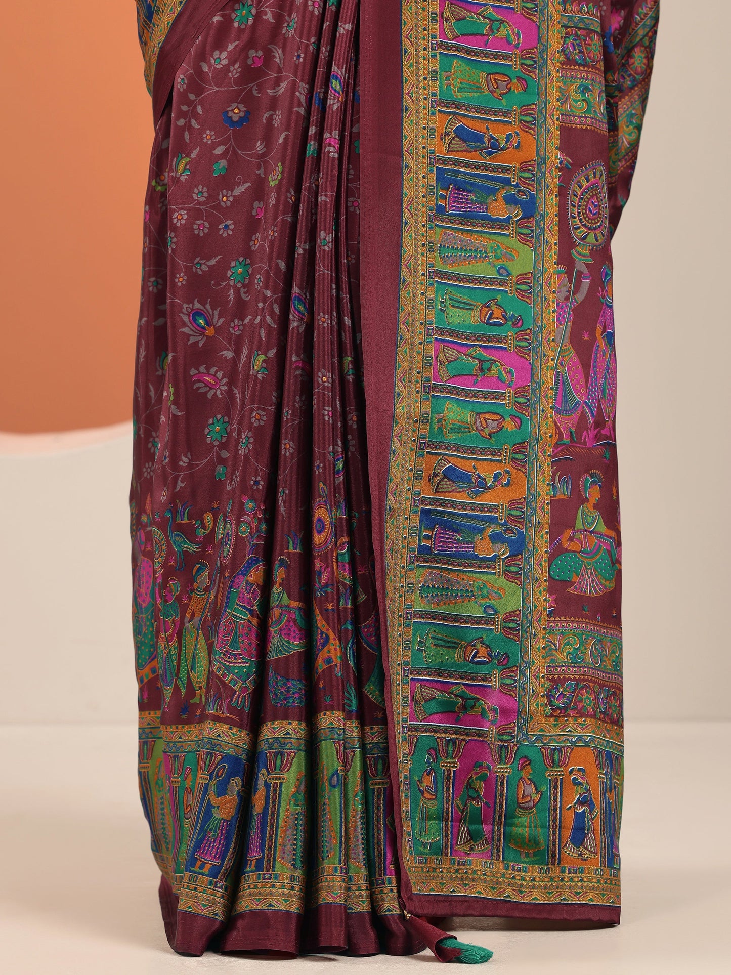 Magenta Printed Crepe Saree With Unstitched Blouse Piece
