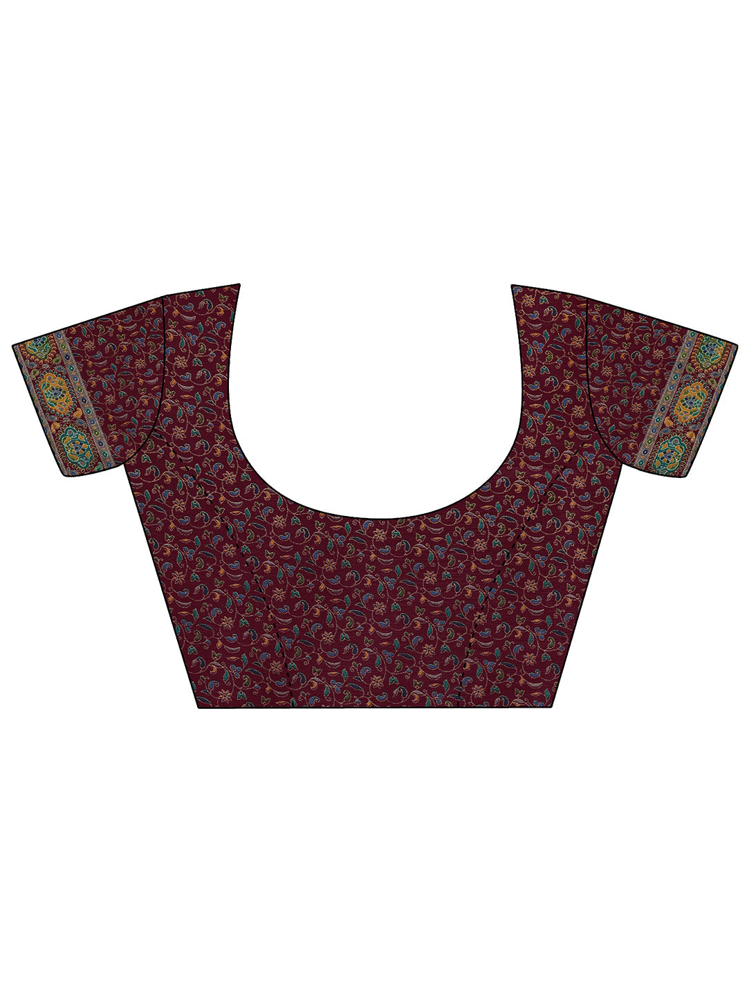 Cream Printed Silk Blend Saree With Unstitched Blouse Piece