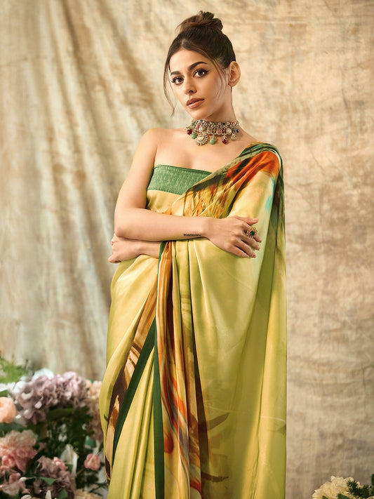 Yellow Solid Silk Blend Saree With Unstitched Blouse Piece