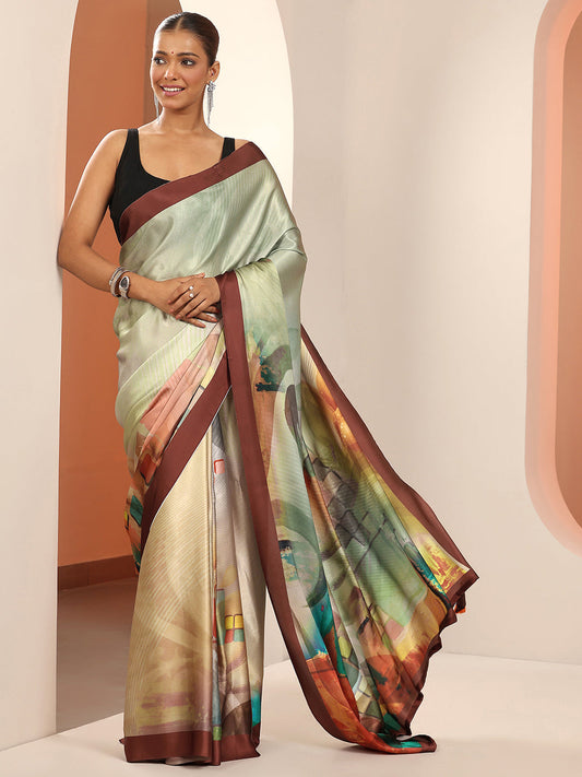 Green Solid Silk Blend Saree With Unstitched Blouse Piece