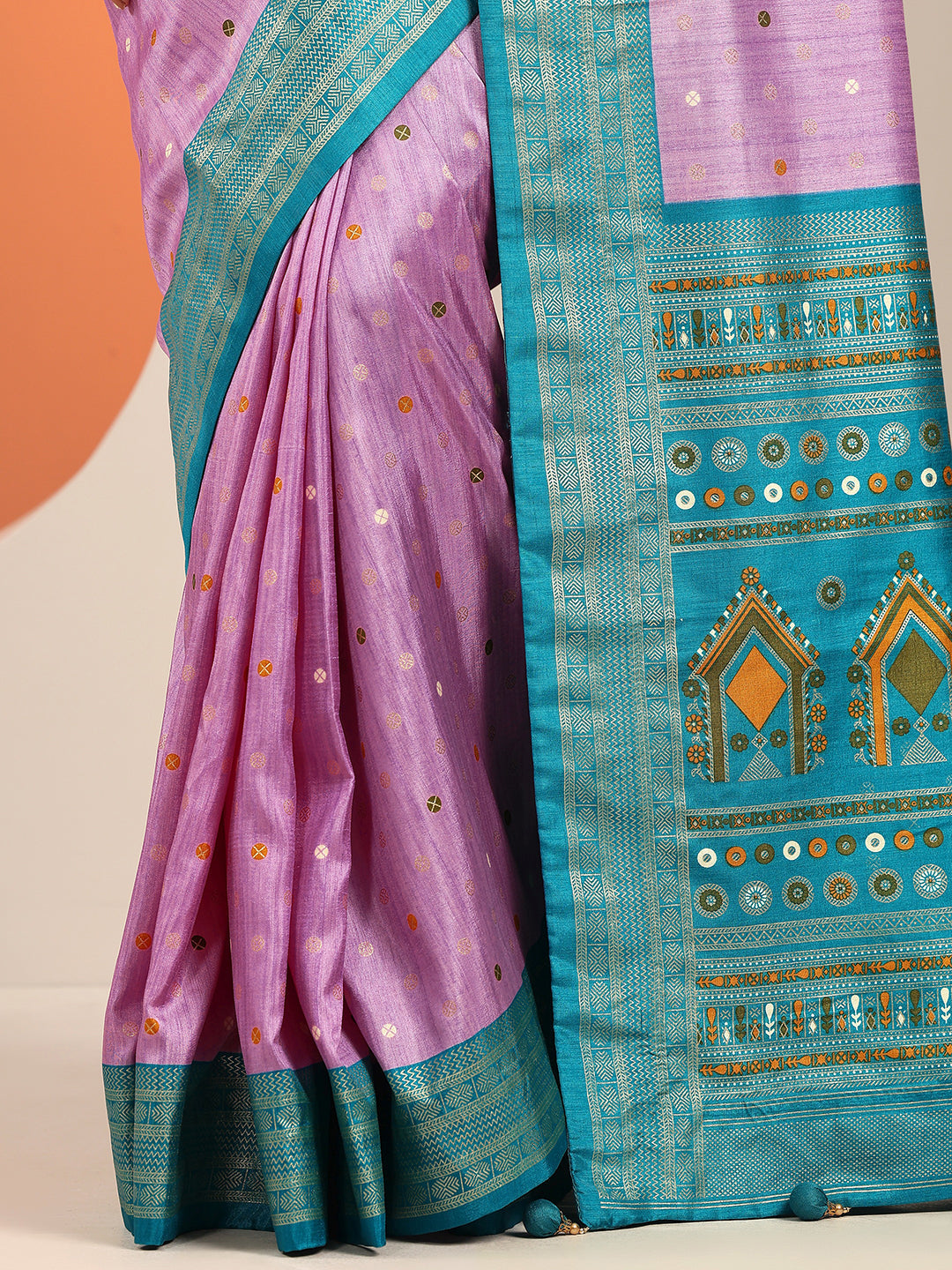 Lavender Embellished Silk Blend Saree With Unstitched Blouse Piece