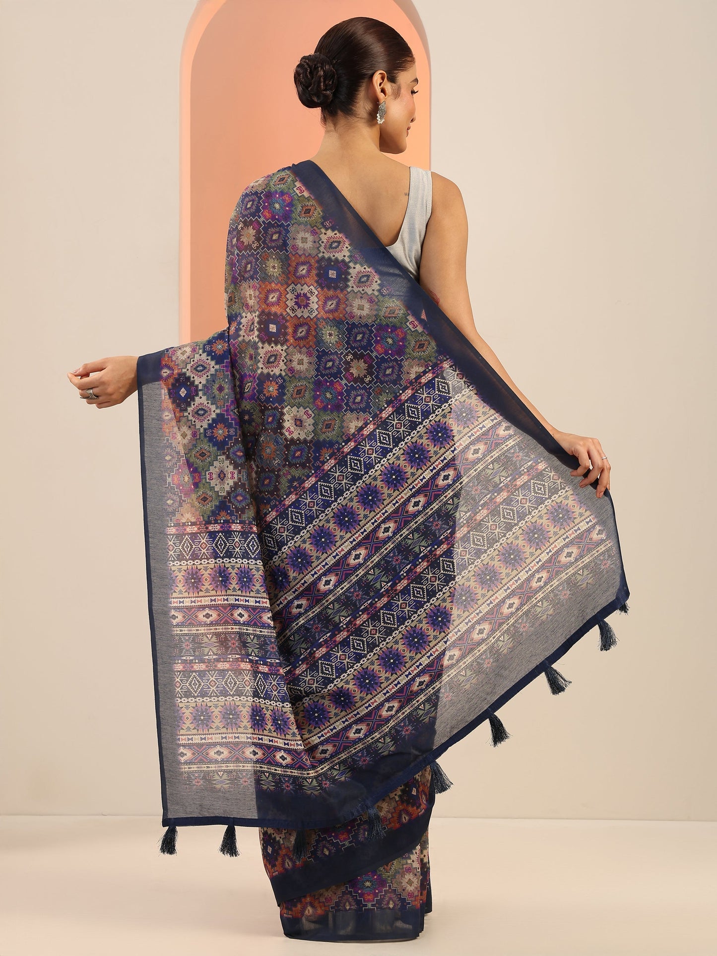 Multi Printed Silk Saree With Unstitched Blouse Piece