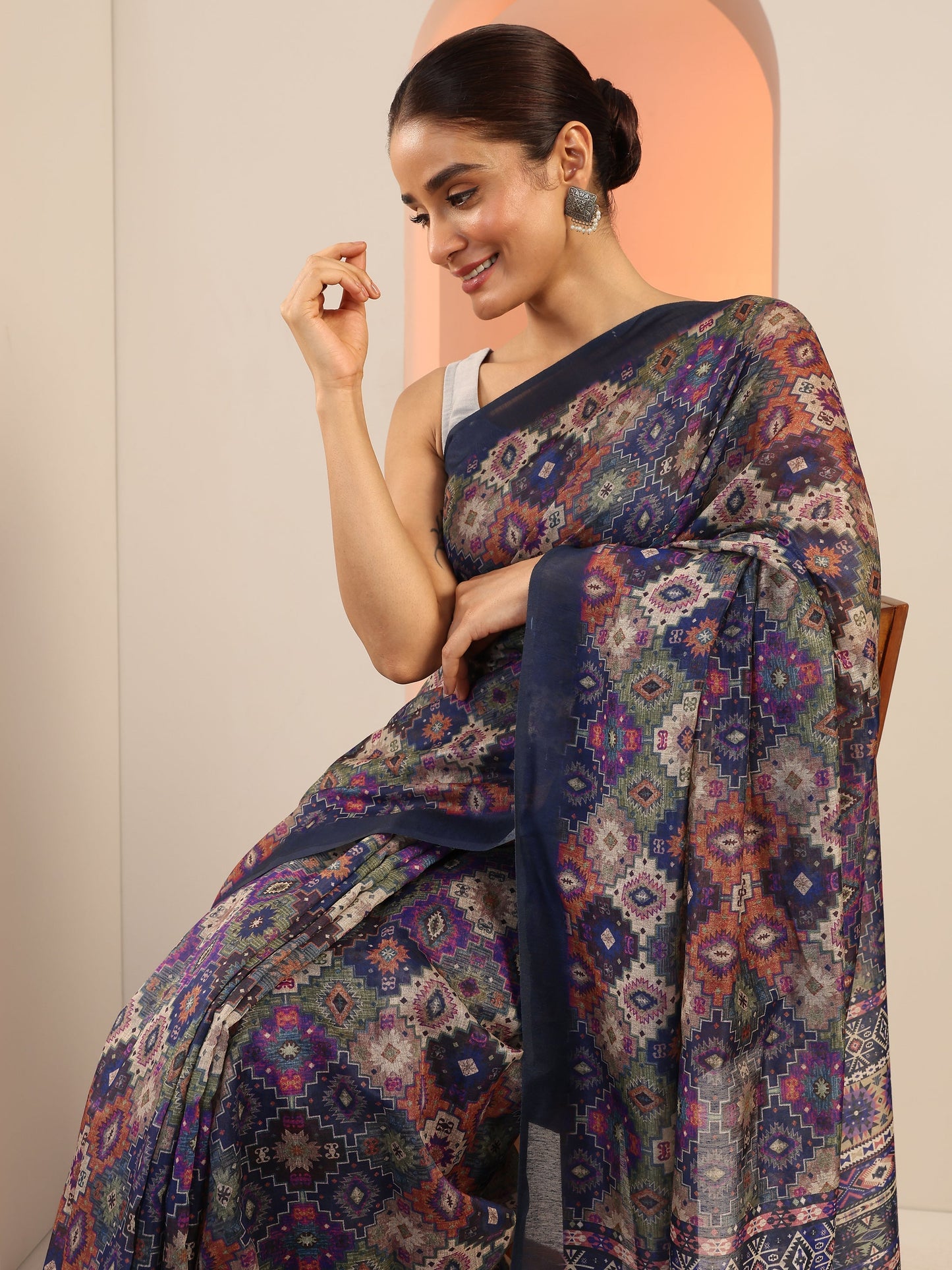 Multi Printed Silk Saree With Unstitched Blouse Piece