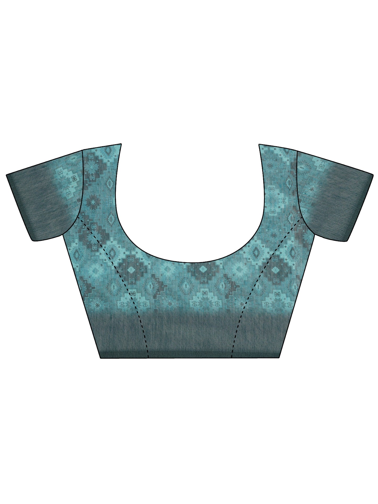 Teal Printed Silk Saree With Unstitched Blouse Piece