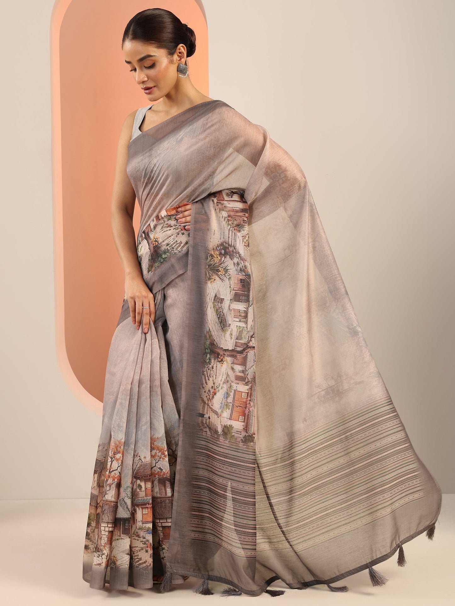Mauve Printed Silk Saree With Unstitched Blouse Piece