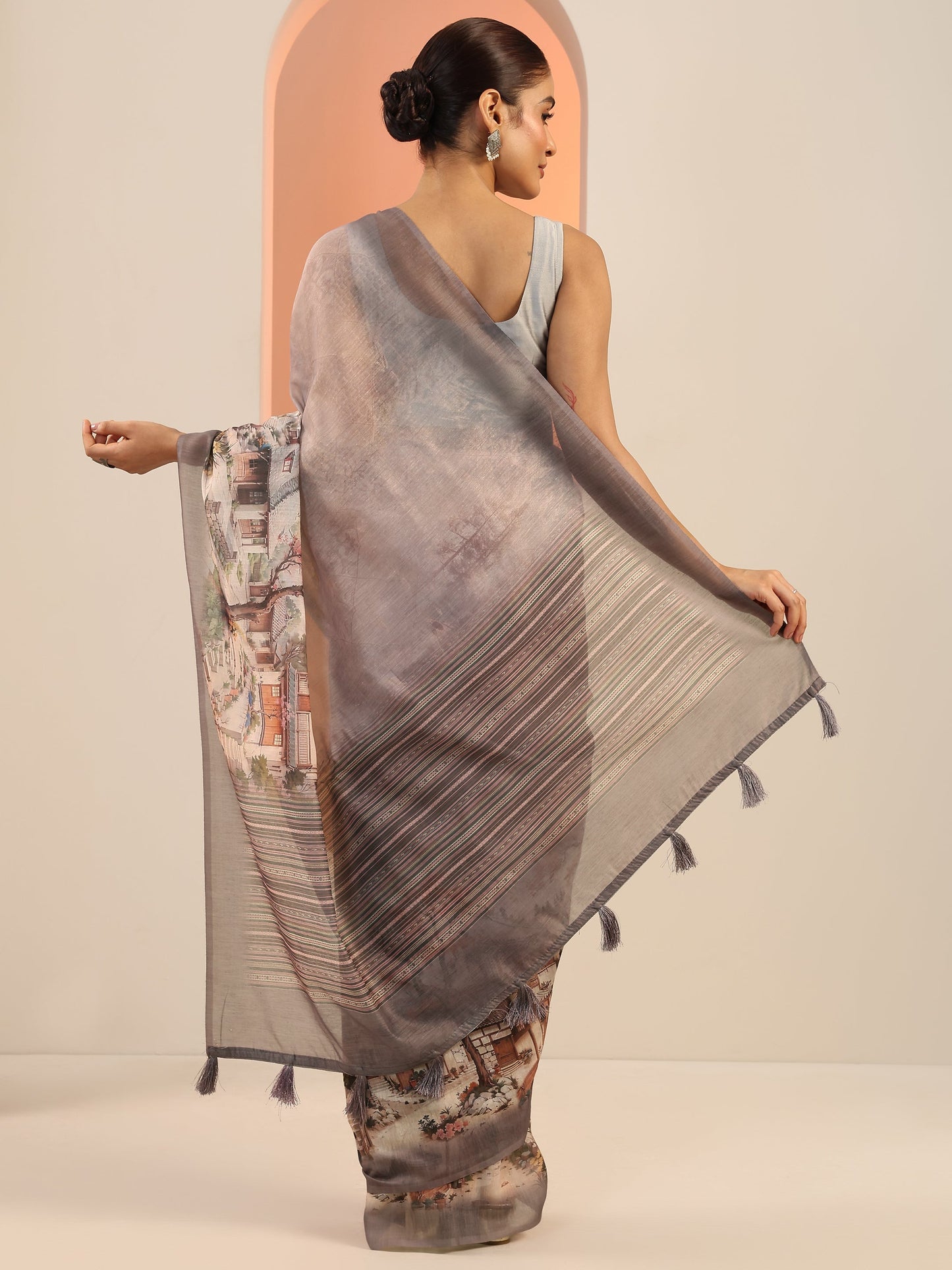 Mauve Printed Silk Saree With Unstitched Blouse Piece