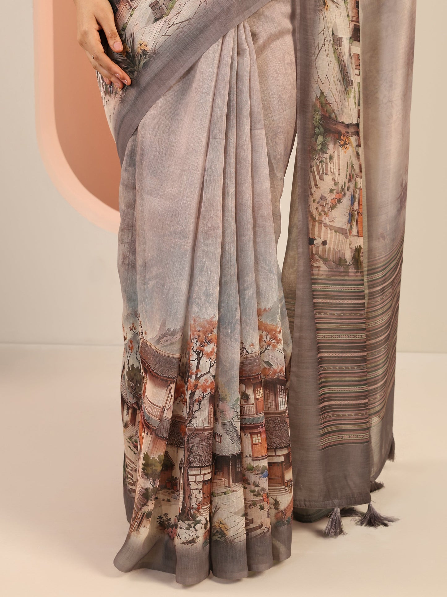 Mauve Printed Silk Saree With Unstitched Blouse Piece