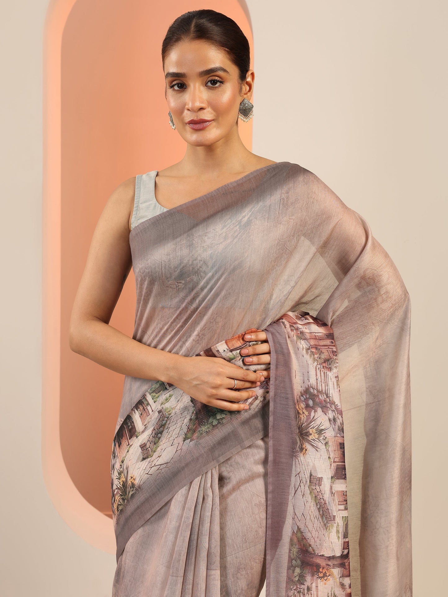 Mauve Printed Silk Saree With Unstitched Blouse Piece
