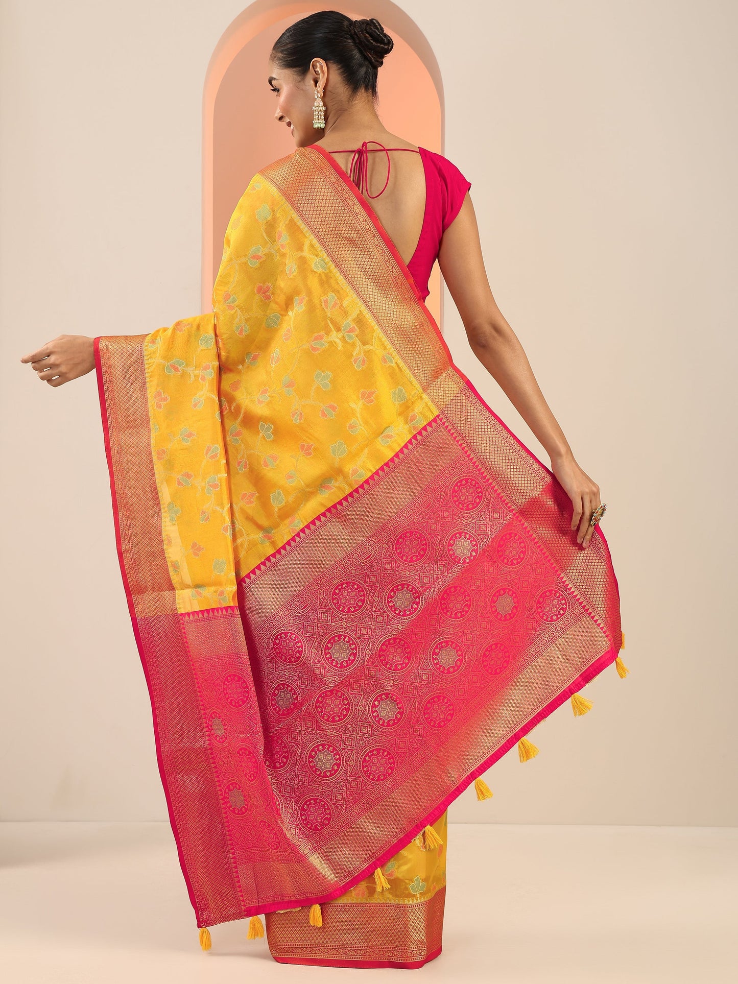Mustard Woven Design Silk Saree With Unstitched Blouse Piece