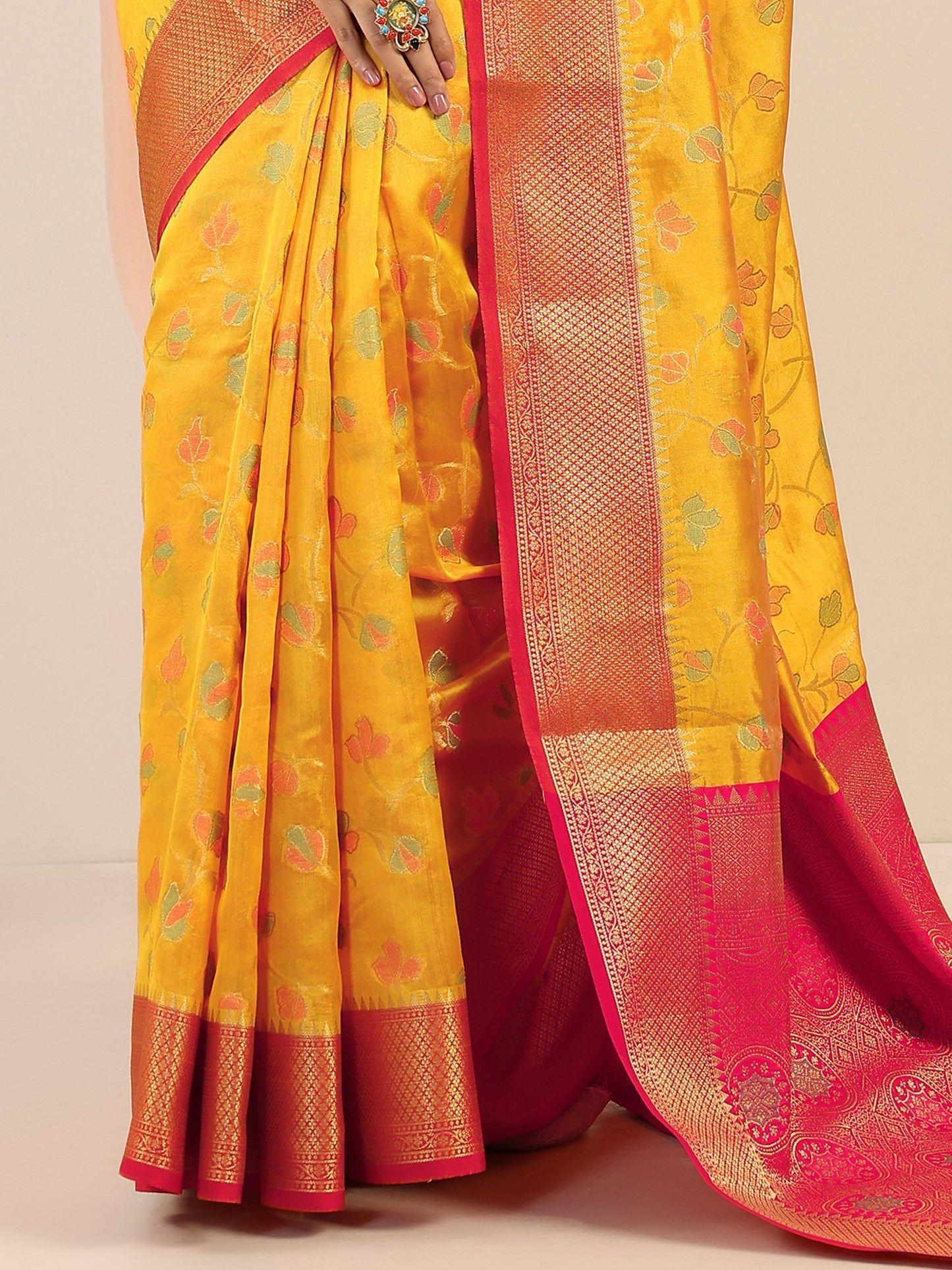 Mustard Woven Design Silk Saree With Unstitched Blouse Piece
