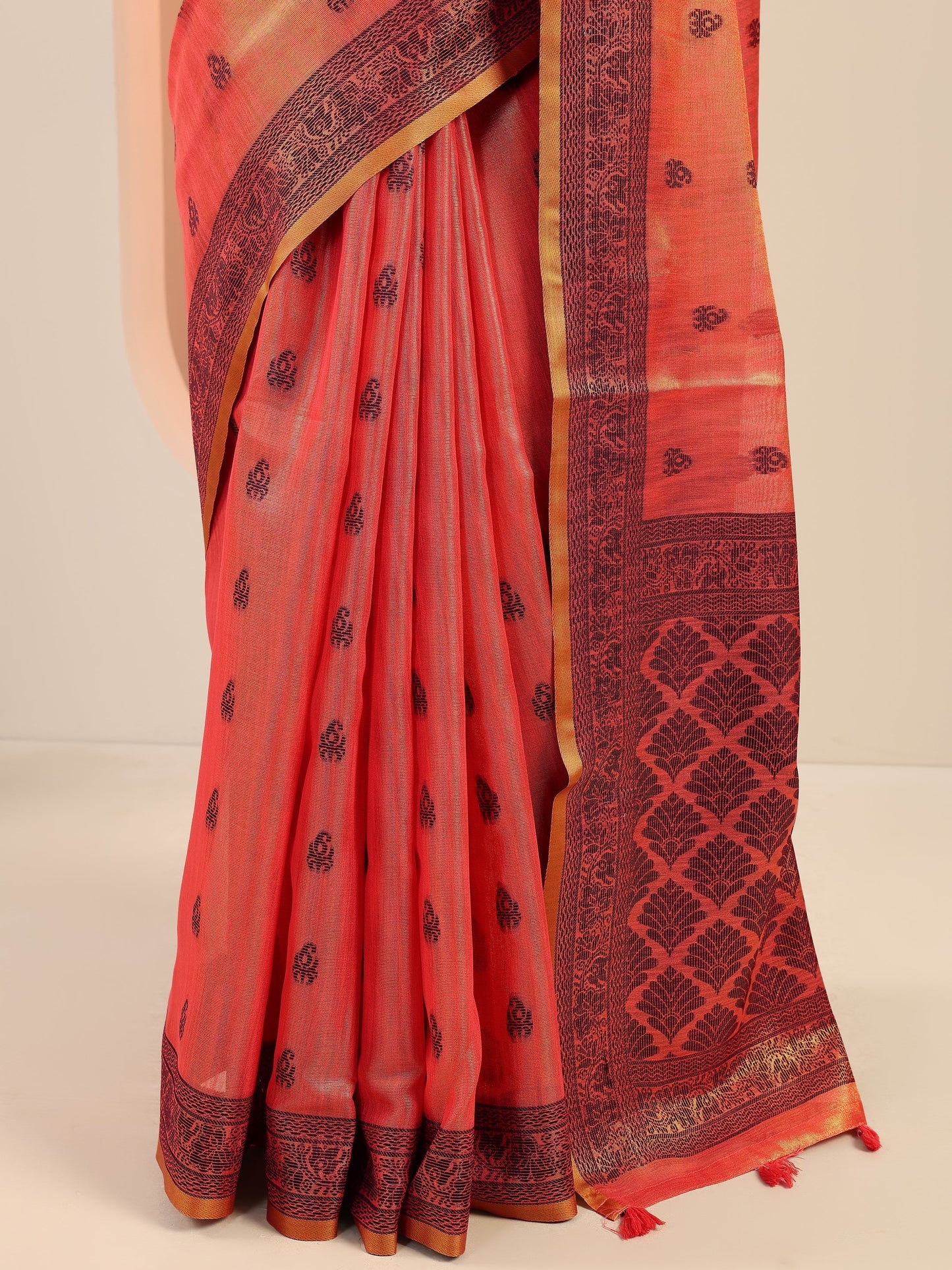 Peach Woven Design Silk Saree With Unstitched Blouse Piece