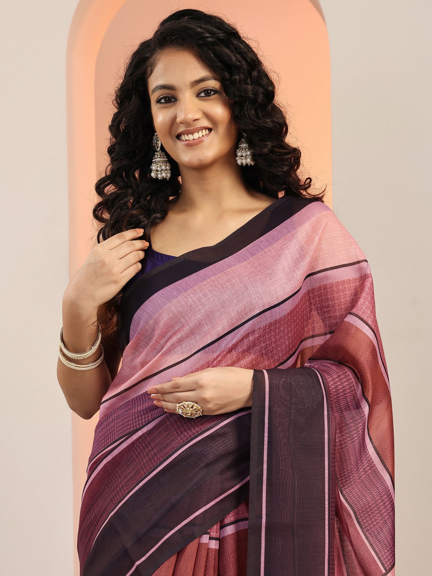 Mauve Printed Silk Blend Saree With Unstitched Blouse Piece
