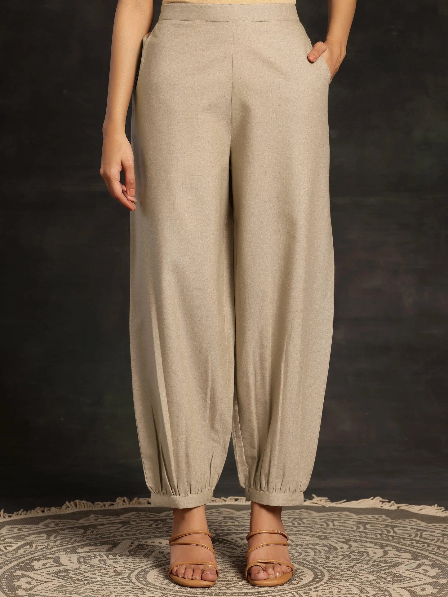 Beige Solid Cotton Salwar