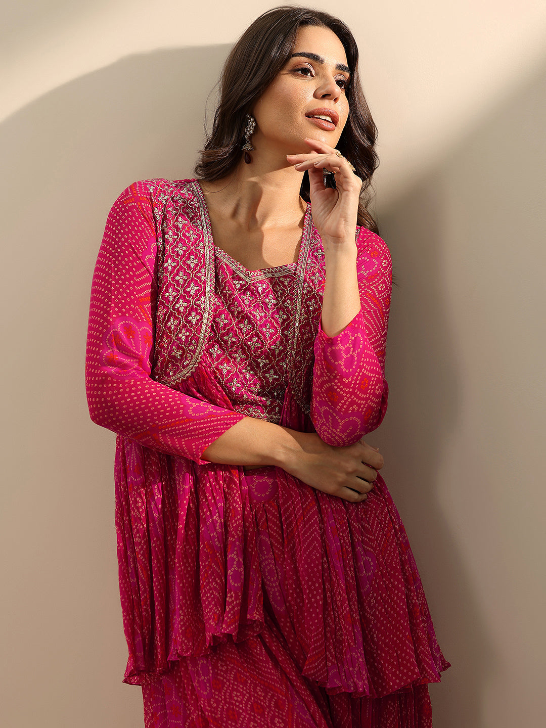 Red Printed Silk Blend Co-Ord Sets