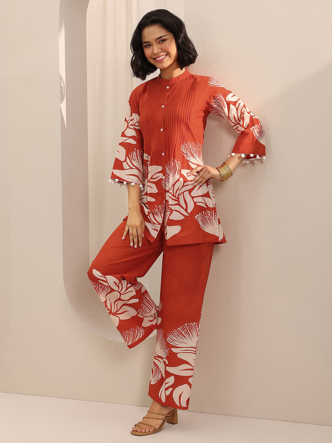 Orange Printed Cotton Co-Ord Sets