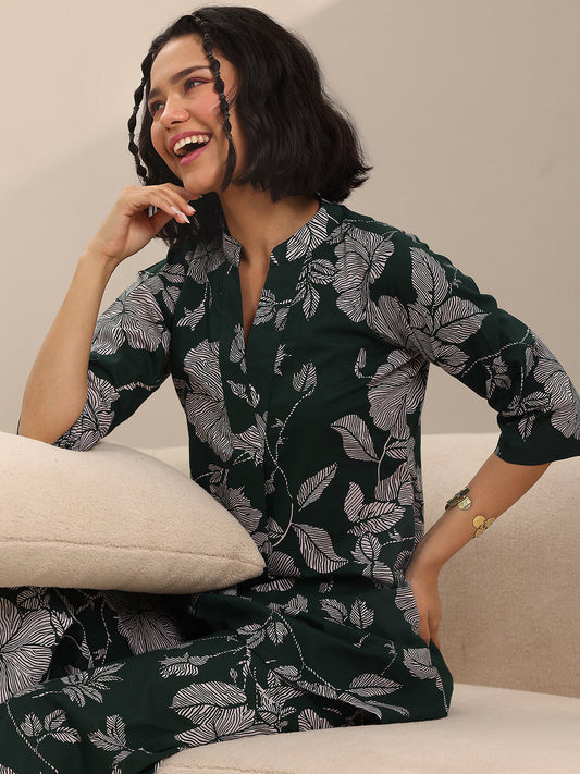 Green Printed Cotton Night Suits