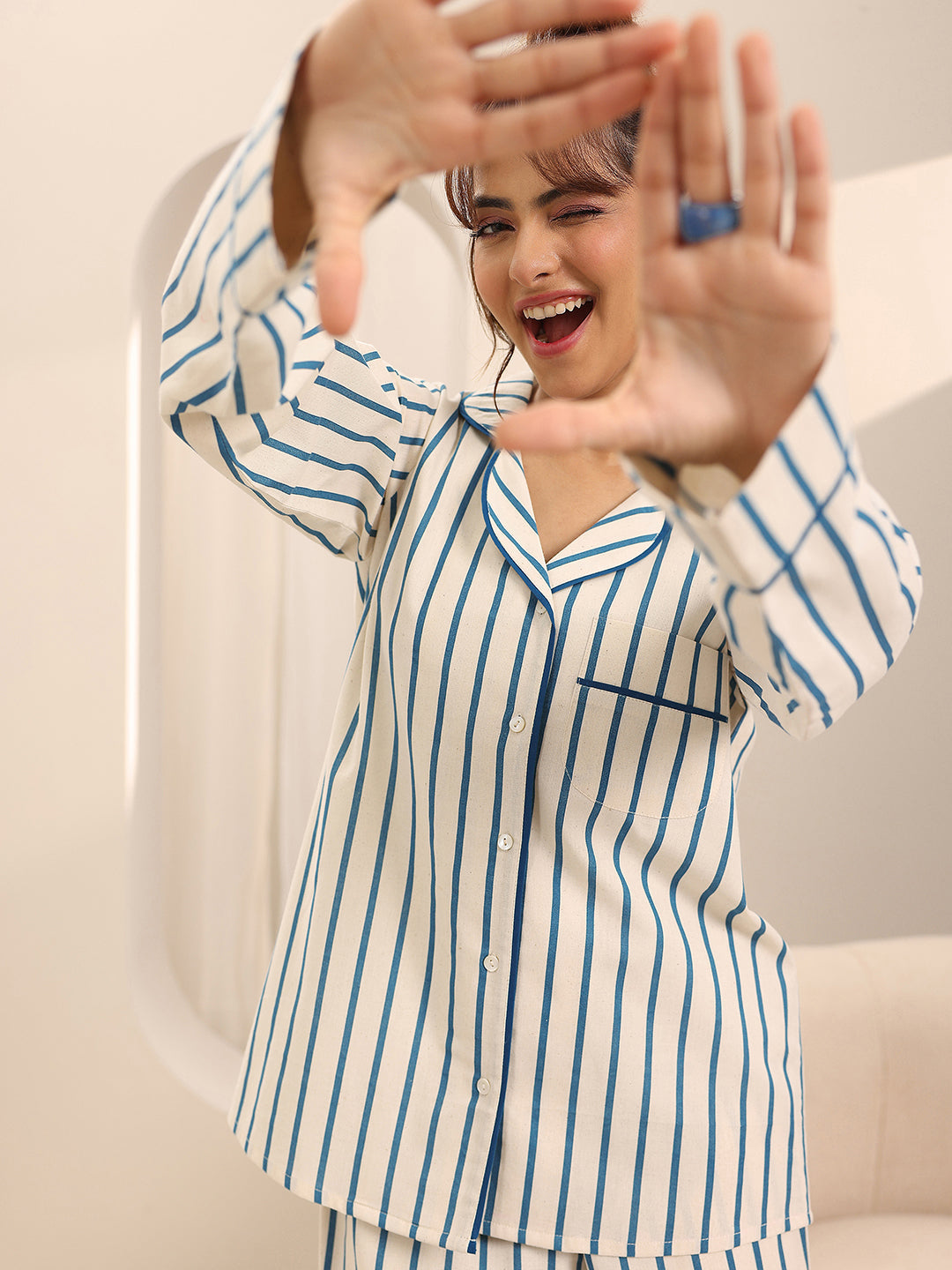 Off white Printed Cotton Night Suits