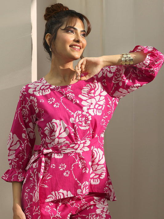 Pink Printed Cotton Night Suits