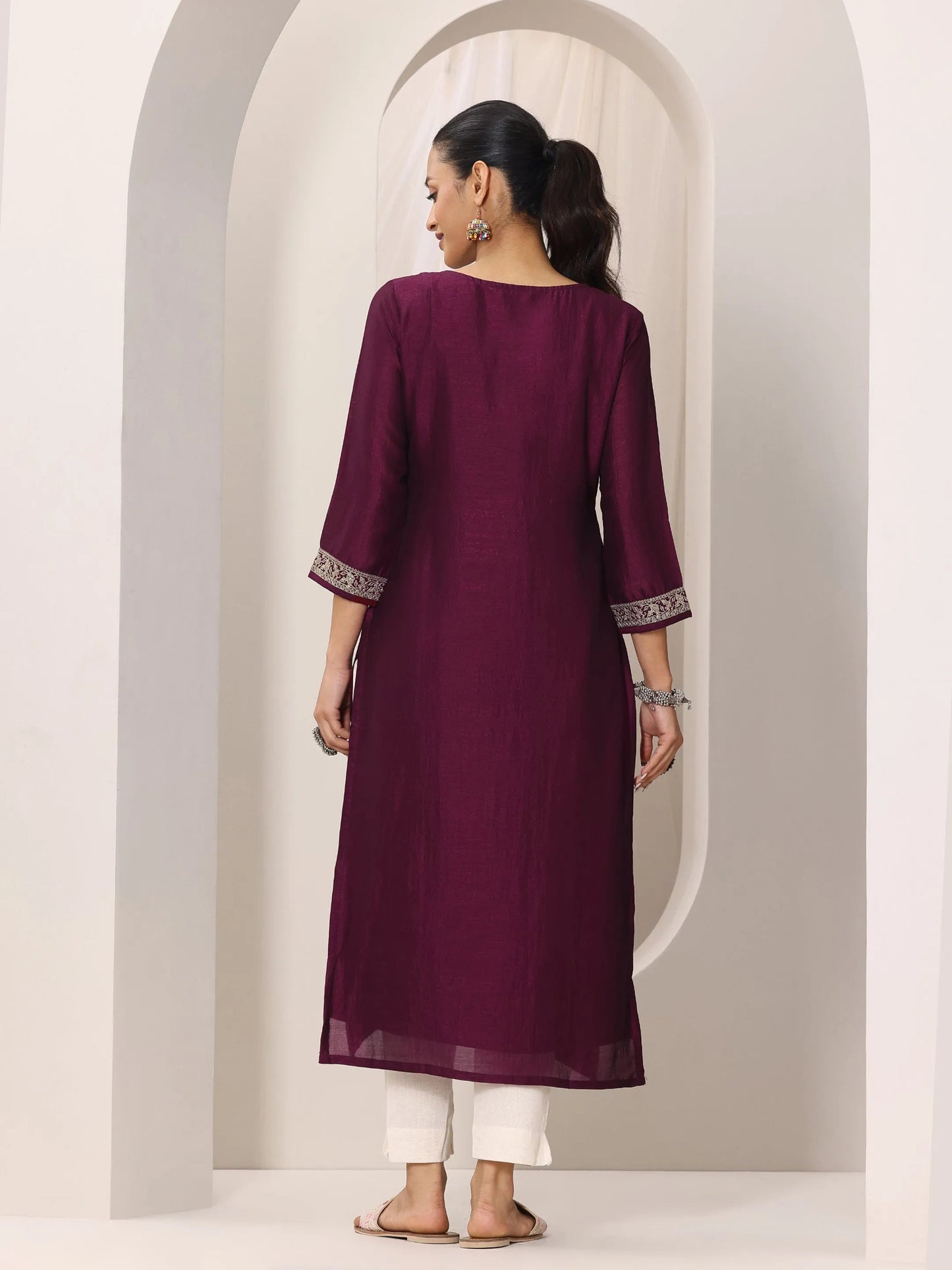 Wine Yoke Design Silk Kurta
