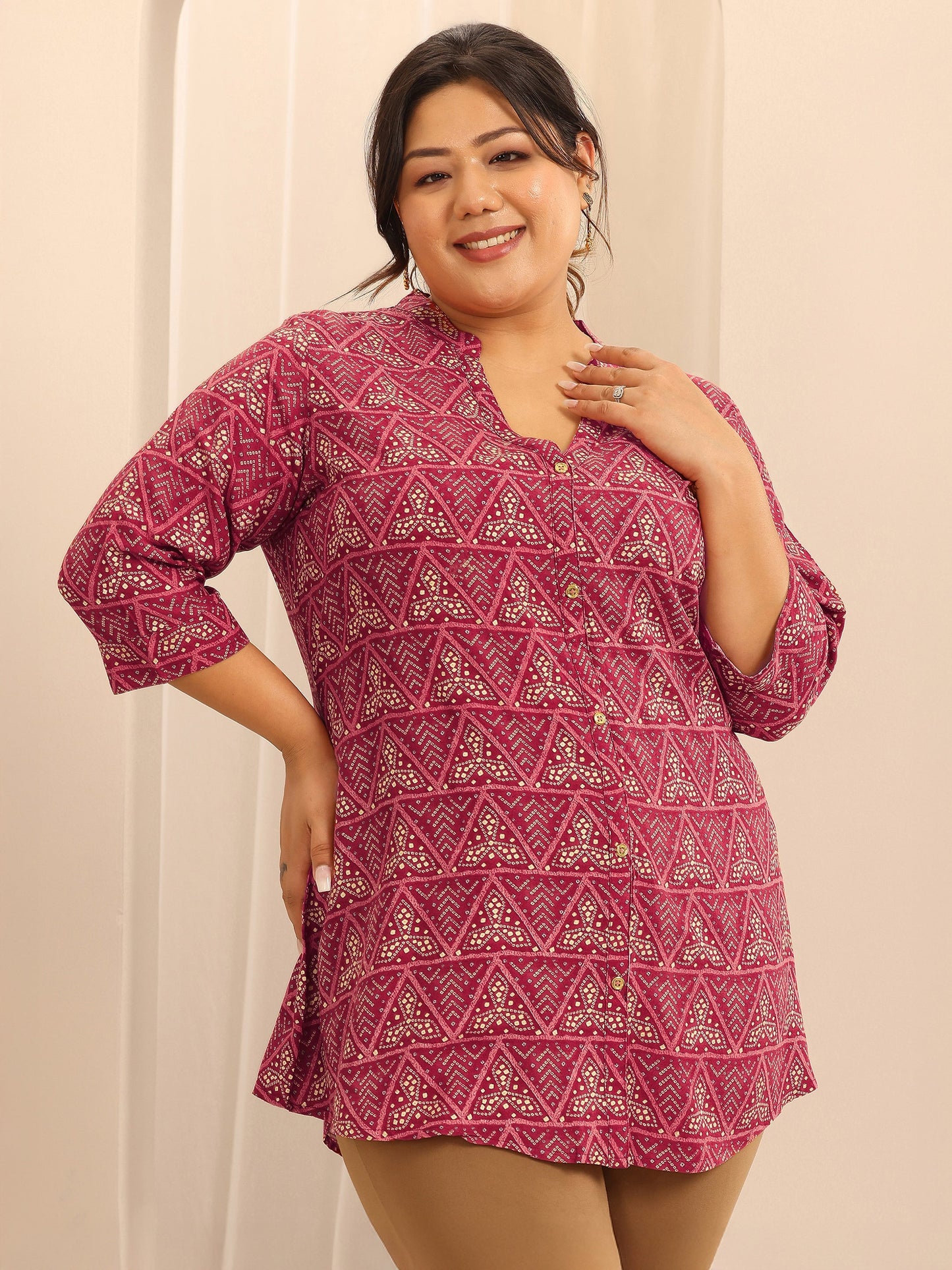 Plus Size Mauve Printed Viscose Rayon Straight Short Kurti