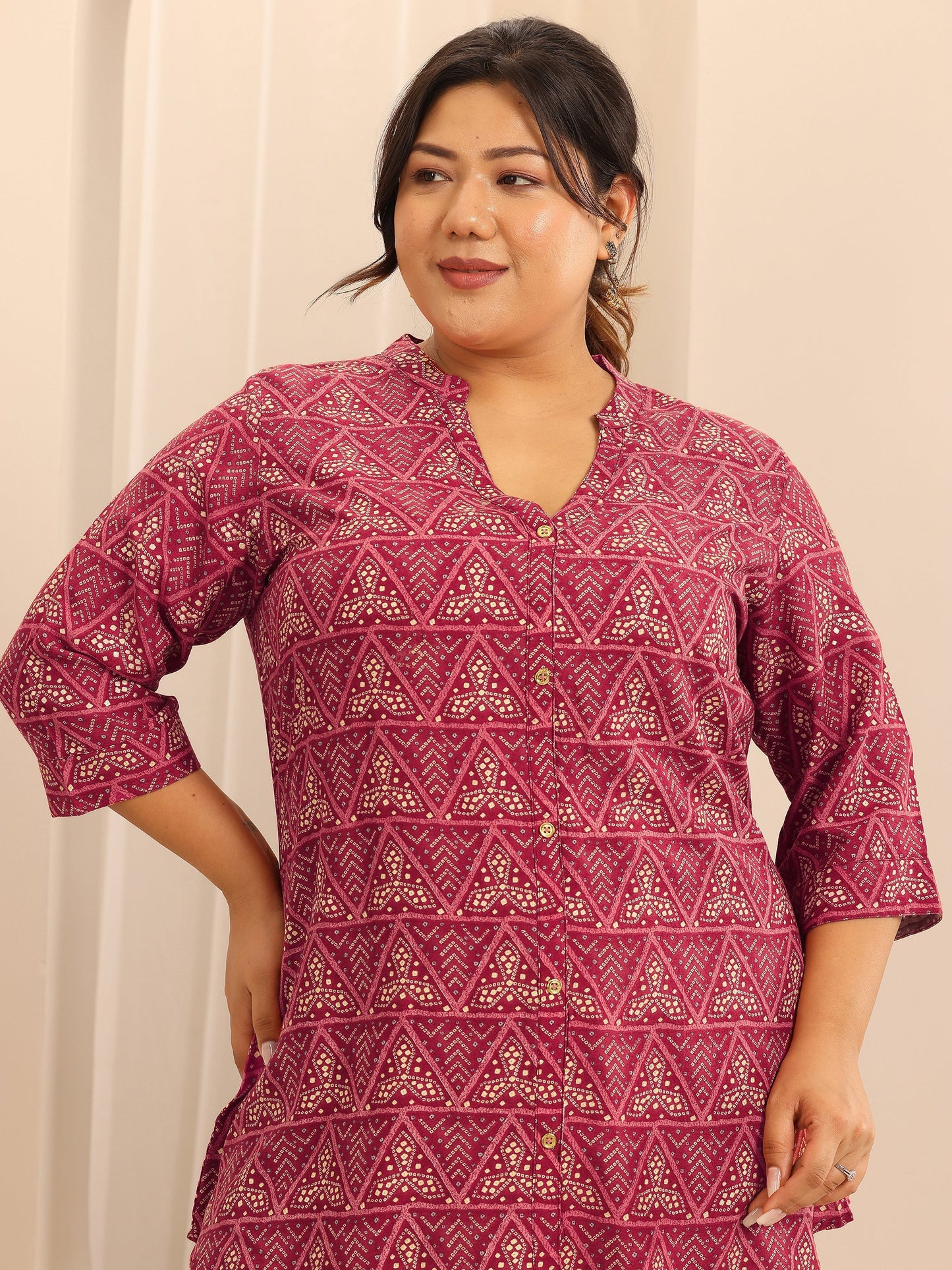 Plus Size Mauve Printed Viscose Rayon Straight Short Kurti