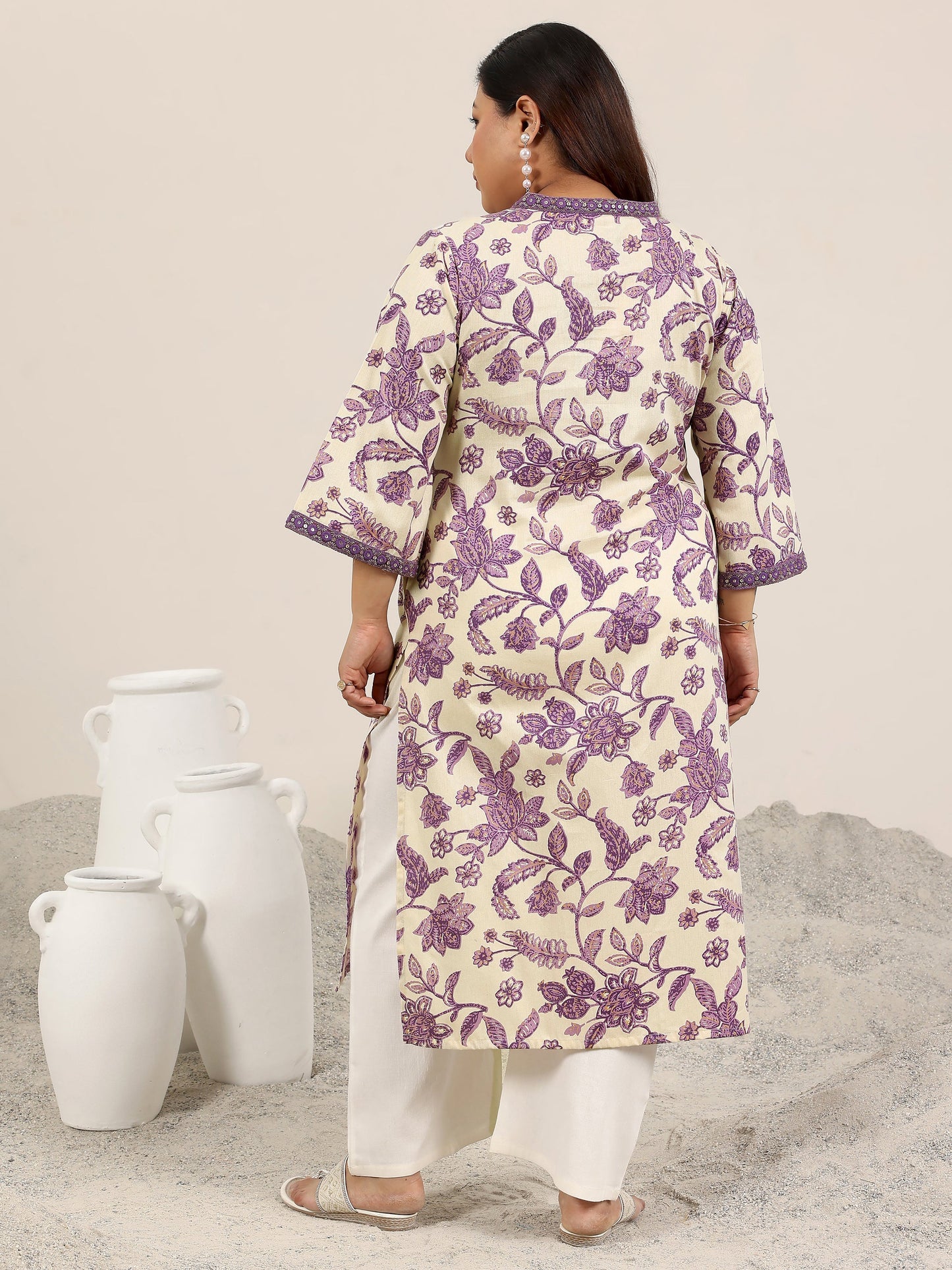 Plus Size Off White Printed Rayon Kurta