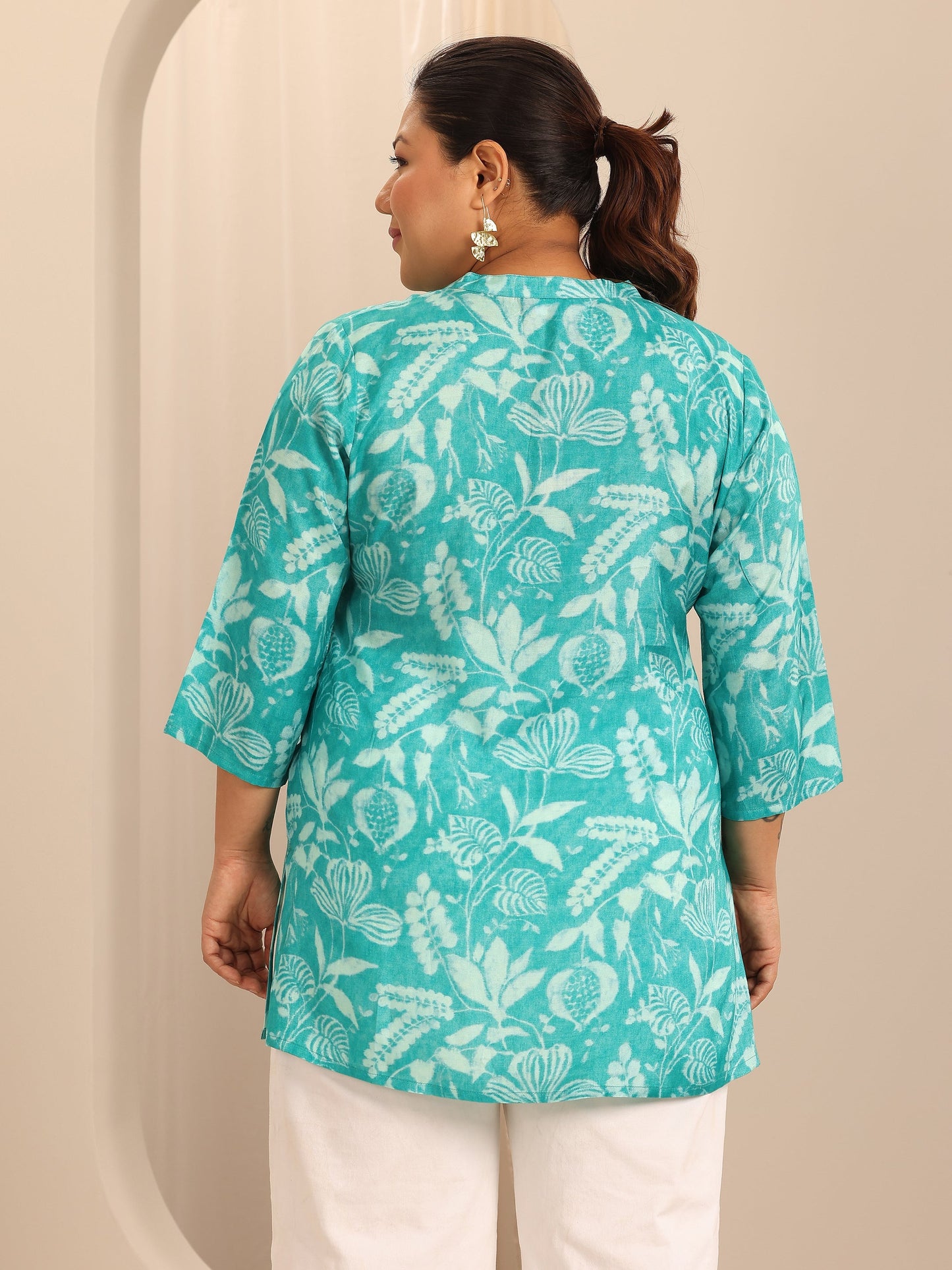 Plus Size Rama Green Printed Muslin Straight Tunic
