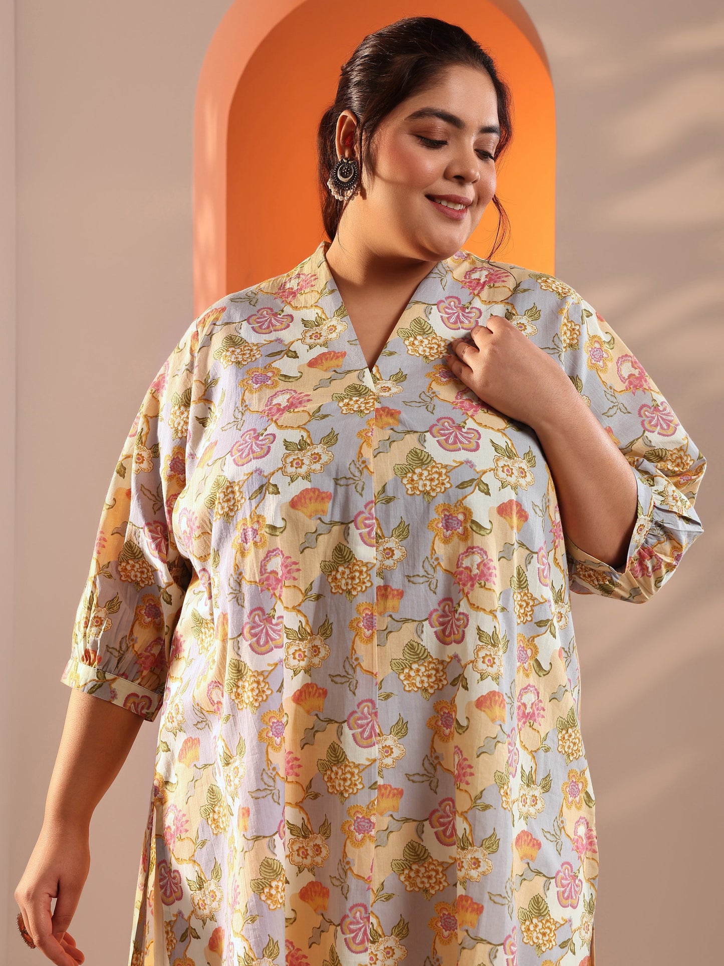 Plus Size Multi Printed Cotton Straight Short Kurti
