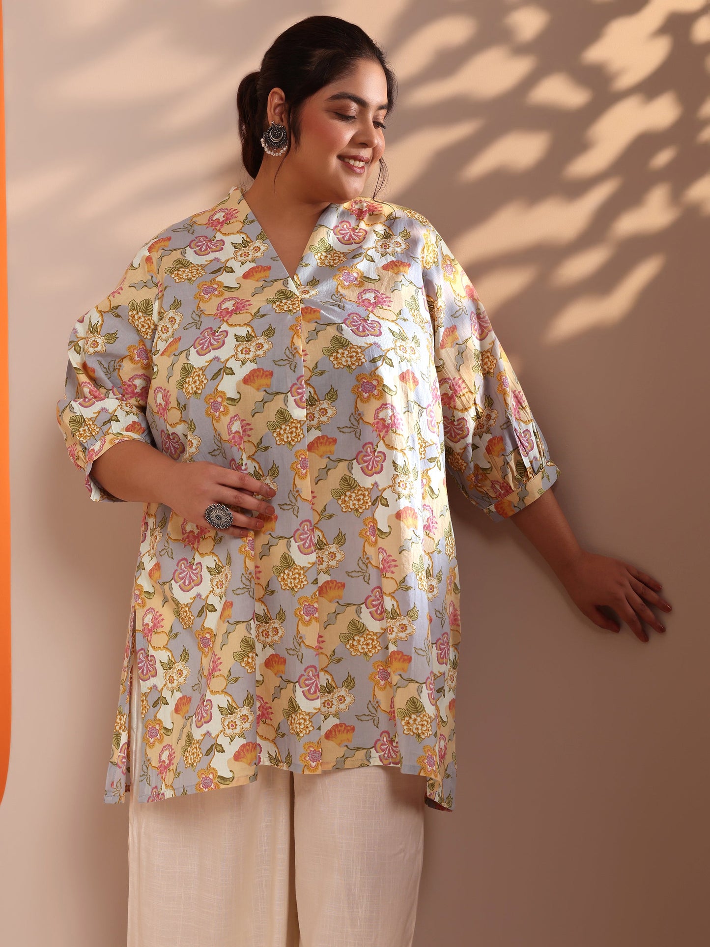 Plus Size Multi Printed Cotton Straight Short Kurti