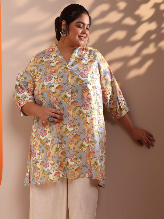 Plus Size Multi Printed Cotton Straight Short Kurti